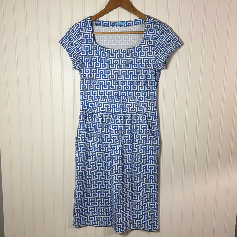J. McLaughlin Emma Dress Catalina Blue White Summer Print Women’s Size XSmall